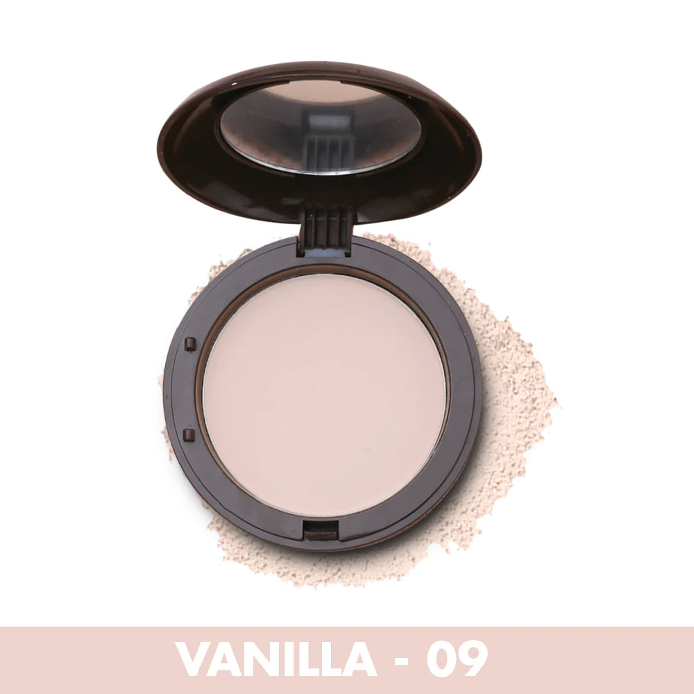 Face powder compact with mirror, Vanilla 09 shade in round pan