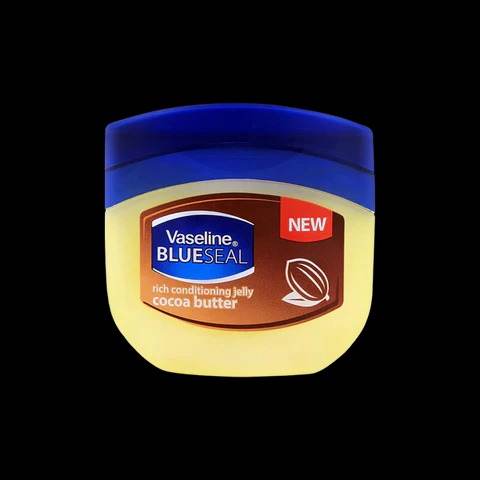 Vaseline BLUESEAL rich conditioning jelly cocoa butter jar, front label view