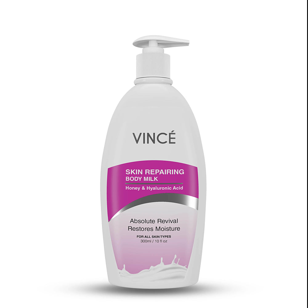 Vince skin repairing body milk pump bottle, 330 ml, white bottle with purple label