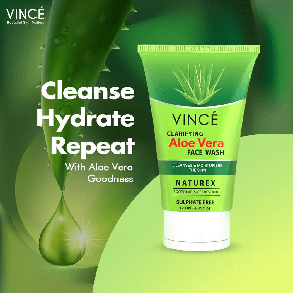 Vincé Aloe Vera Face Wash tube with aloe leaf graphic and green color