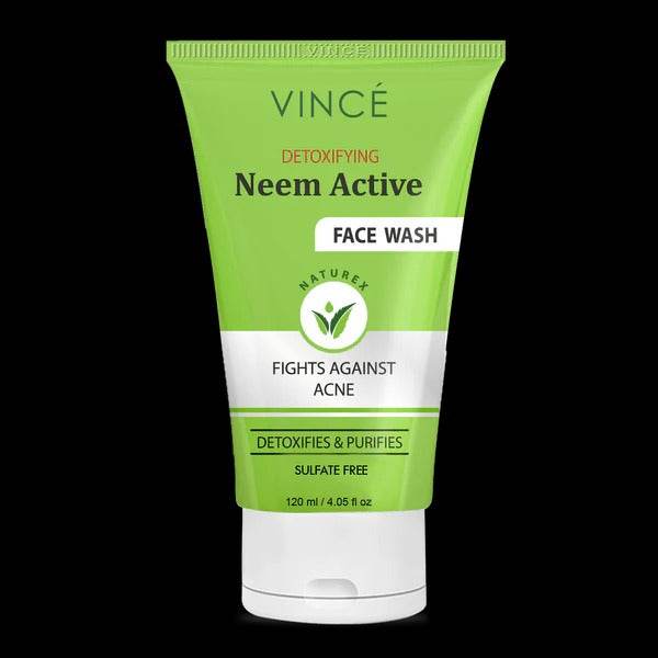 Green Vince Neem Active face wash tube, front view, sulfate free