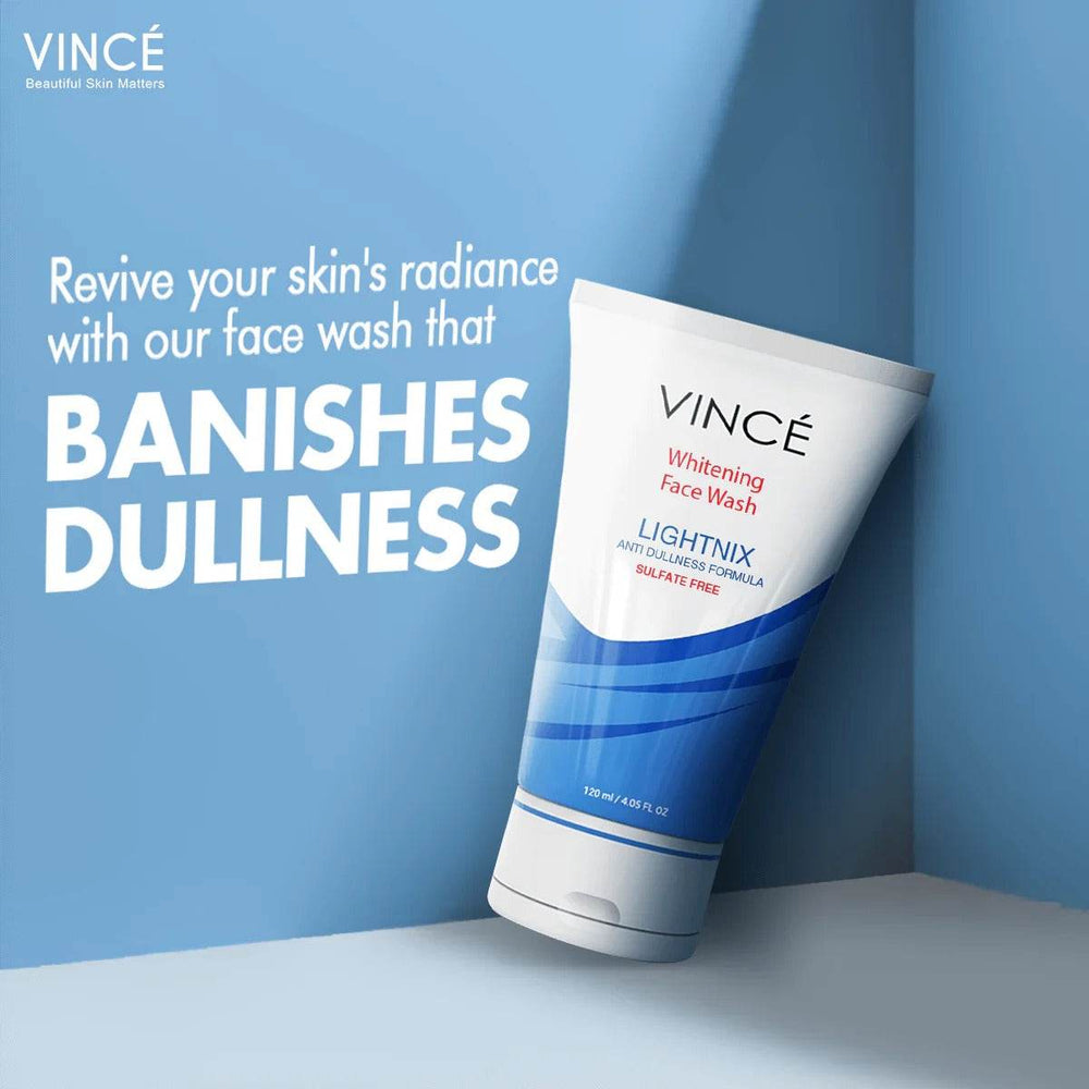 Whitening face wash tube, white and blue stripes, 120 ml.