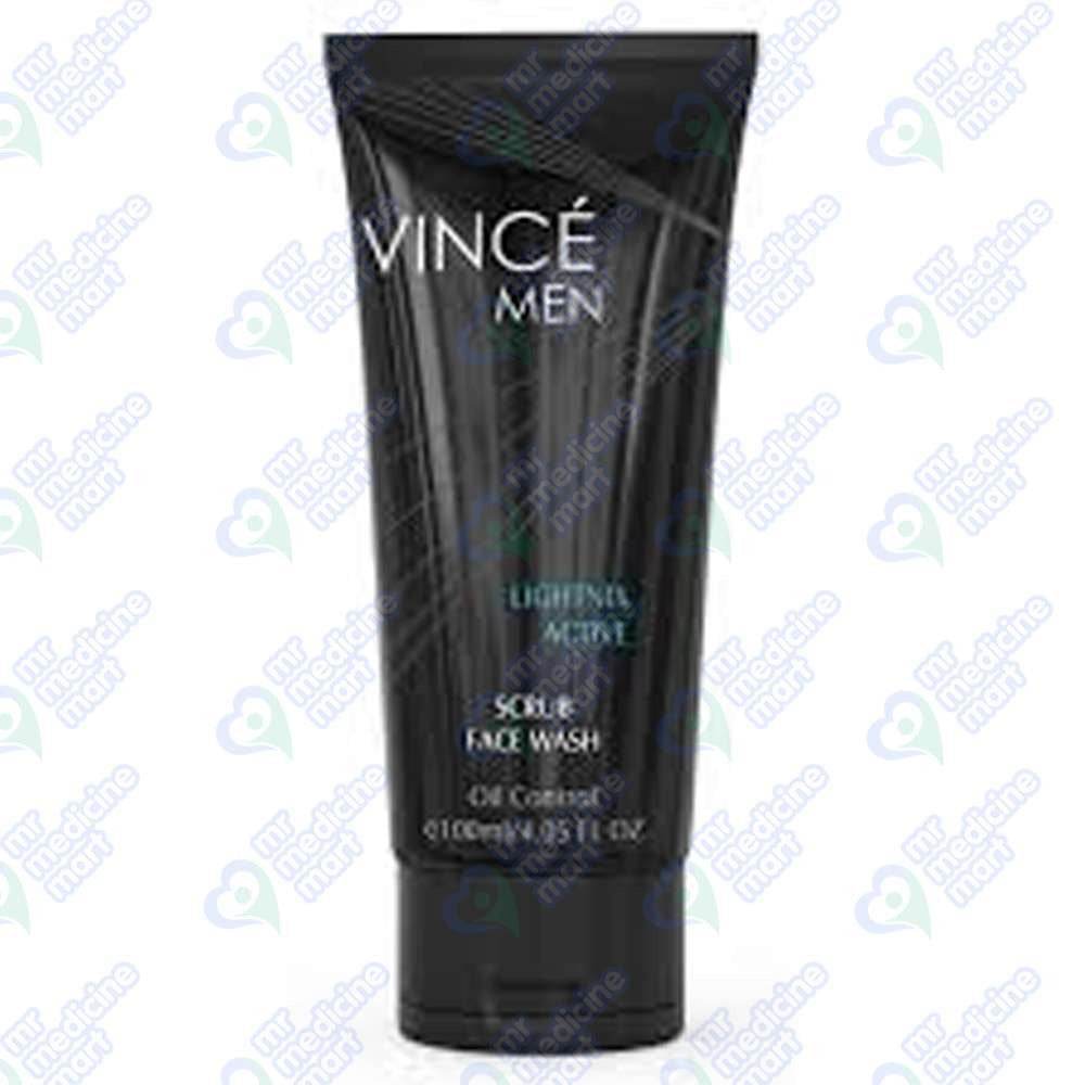 Vincé Men scrub face wash tube, dark charcoal, front label view