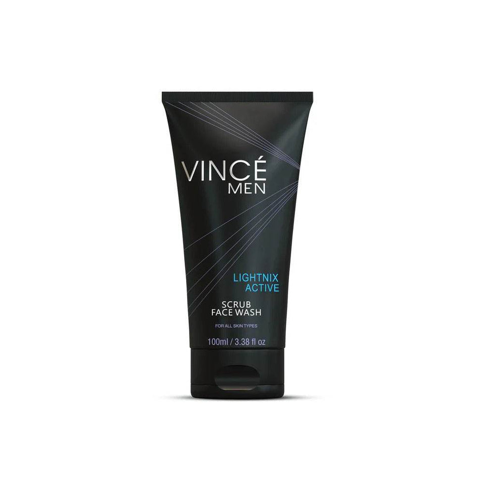 Vincé Men scrub face wash tube, dark charcoal, centered full front