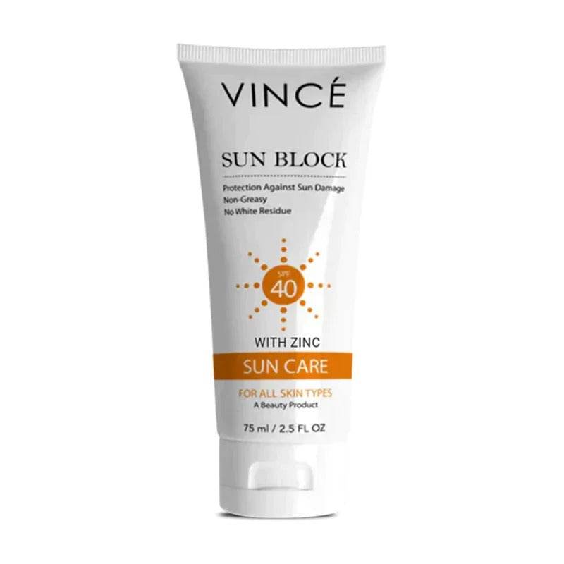 VINCE Sun block sunscreen tube with SPF 40, with zinc, 75 ml